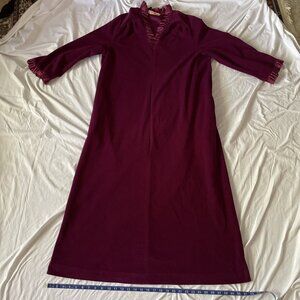 Vintage Correlations By JCPenney Womens Burgundy Long Sleeve Ruffle Neck Maxi Dr